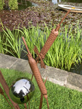 METAL GARDEN BULRUSH & MIRROR BALL / DRAGONFLY PLANT STAKE POND ORNAMENT