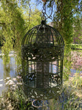 LARGE GREEN HANGING METAL BIRD PEANUT / SEED FEEDER GARDEN ORNAMENT