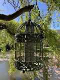 LARGE GREEN HANGING METAL BIRD PEANUT / SEED FEEDER GARDEN ORNAMENT