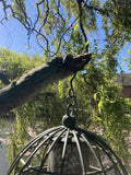 LARGE GREEN HANGING METAL BIRD PEANUT / SEED FEEDER GARDEN ORNAMENT