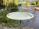 LARGE METAL GREEN BIRD BATH FEEDER GARDEN ORNAMENT - LIGHT WEIGHT