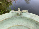 LARGE METAL GREEN BIRD BATH FEEDER GARDEN ORNAMENT - LIGHT WEIGHT