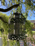 LARGE GREEN HANGING METAL BIRD PEANUT / SEED FEEDER GARDEN ORNAMENT