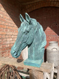 METAL CAST IRON SMALL VERDIGRIS HORSE BUST STATUE GARDEN ORNAMENT 🐴