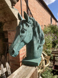 METAL CAST IRON SMALL VERDIGRIS HORSE BUST STATUE GARDEN ORNAMENT 🐴