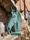 METAL CAST IRON SMALL VERDIGRIS HORSE BUST STATUE GARDEN ORNAMENT 🐴