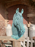METAL CAST IRON SMALL VERDIGRIS HORSE BUST STATUE GARDEN ORNAMENT 🐴