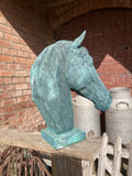 METAL CAST IRON SMALL VERDIGRIS HORSE BUST STATUE GARDEN ORNAMENT 🐴