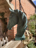 METAL CAST IRON SMALL VERDIGRIS HORSE BUST STATUE GARDEN ORNAMENT 🐴