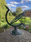 CAST IRON BLUE ARMILLARY SUNDIAL WEATHERVANE COMPASS GARDEN ORNAMENT STATUE 🌞