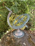 CAST IRON BLUE ARMILLARY SUNDIAL WEATHERVANE COMPASS GARDEN ORNAMENT STATUE 🌞