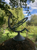 CAST IRON BLUE ARMILLARY SUNDIAL WEATHERVANE COMPASS GARDEN ORNAMENT STATUE 🌞