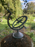 CAST IRON BLUE ARMILLARY SUNDIAL WEATHERVANE COMPASS GARDEN ORNAMENT STATUE 🌞