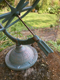 CAST IRON BLUE ARMILLARY SUNDIAL WEATHERVANE COMPASS GARDEN ORNAMENT STATUE 🌞