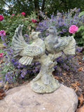 METAL CAST IRON ‘ANTIQUE GREEN’ DOVES ON BRANCH STATUE GARDEN ORNAMENT 🕊️