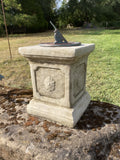 SMALL CAST IRON BLUE SUNDIAL ON STONE GARDEN SQUARE PLINTH SUNDIAL ORNAMENT