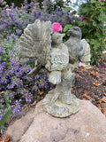 METAL CAST IRON ‘ANTIQUE GREEN’ DOVES ON BRANCH STATUE GARDEN ORNAMENT 🕊️