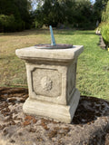 SMALL CAST IRON BLUE SUNDIAL ON STONE GARDEN SQUARE PLINTH SUNDIAL ORNAMENT