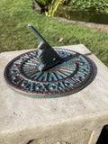 SMALL CAST IRON BLUE SUNDIAL ON STONE GARDEN SQUARE PLINTH SUNDIAL ORNAMENT