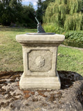 SMALL CAST IRON BLUE SUNDIAL ON STONE GARDEN SQUARE PLINTH SUNDIAL ORNAMENT