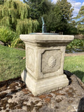 SMALL CAST IRON BLUE SUNDIAL ON STONE GARDEN SQUARE PLINTH SUNDIAL ORNAMENT