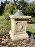 CAST IRON BLUE ARMILLARY ON STONE GARDEN SQUARE PLINTH SUNDIAL ORNAMENT
