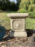 CAST IRON BLUE ARMILLARY ON STONE GARDEN SQUARE PLINTH SUNDIAL ORNAMENT