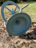 CAST IRON BLUE ARMILLARY ON STONE GARDEN SQUARE PLINTH SUNDIAL ORNAMENT
