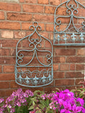 PAIR OF LARGE BLUE METAL HANGING GARDEN WALL PLANTERS