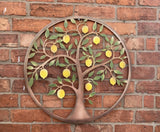 COLOURED METAL LEMON TREE LEAF WALL PLAQUE HANGING GARDEN ORNAMENT
