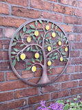 COLOURED METAL LEMON TREE LEAF WALL PLAQUE HANGING GARDEN ORNAMENT