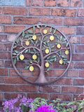 COLOURED METAL LEMON TREE LEAF WALL PLAQUE HANGING GARDEN ORNAMENT