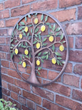 COLOURED METAL LEMON TREE LEAF WALL PLAQUE HANGING GARDEN ORNAMENT