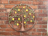 COLOURED METAL LEMON TREE LEAF WALL PLAQUE HANGING GARDEN ORNAMENT