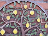 COLOURED METAL LEMON TREE LEAF WALL PLAQUE HANGING GARDEN ORNAMENT
