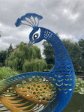 COLOURED METAL PEACOCK FENCE ART SILHOUETTE GARDEN ORNAMENT