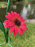 COLOURED METAL PINK GERBERA FLOWER CLUSTER STAKE GARDEN ORNAMENT
