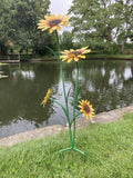 COLOURED METAL YELLOW SUNFLOWER FLOWER CLUSTER STAKE GARDEN ORNAMENT 🌻