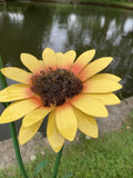 COLOURED METAL YELLOW SUNFLOWER FLOWER CLUSTER STAKE GARDEN ORNAMENT 🌻
