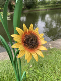 COLOURED METAL YELLOW SUNFLOWER FLOWER CLUSTER STAKE GARDEN ORNAMENT 🌻