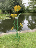 COLOURED METAL YELLOW SUNFLOWER FLOWER CLUSTER STAKE GARDEN ORNAMENT 🌻