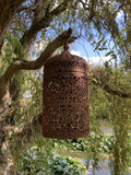 RUSTY METAL HANGING MOROCCAN STYLE CANDLE LANTERN GARDEN ORNAMENT