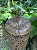 RUSTY METAL HANGING MOROCCAN STYLE CANDLE LANTERN GARDEN ORNAMENT