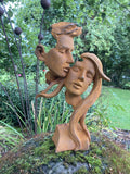 METAL RUSTY CAST IRON COUPLE BUST MODERN ABSTRACT ART STATUE GARDEN ORNAMENT