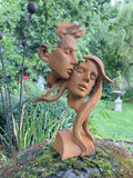 METAL RUSTY CAST IRON COUPLE BUST MODERN ABSTRACT ART STATUE GARDEN ORNAMENT
