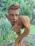 METAL RUSTY CAST IRON COUPLE BUST MODERN ABSTRACT ART STATUE GARDEN ORNAMENT