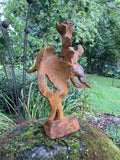 METAL RUSTY CAST IRON COUPLE BUST MODERN ABSTRACT ART STATUE GARDEN ORNAMENT
