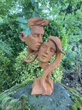 METAL RUSTY CAST IRON COUPLE BUST MODERN ABSTRACT ART STATUE GARDEN ORNAMENT