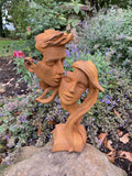 METAL RUSTY CAST IRON COUPLE BUST MODERN ABSTRACT ART STATUE GARDEN ORNAMENT