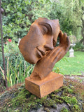 METAL RUSTY CAST IRON SLEEPING FACE BUST MODERN ART STATUE GARDEN ORNAMENT
